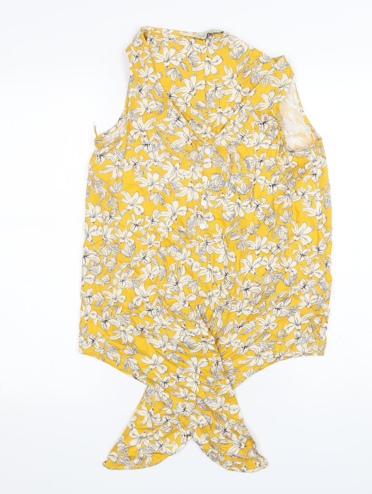 F&F Womens Yellow Floral  Basic Tank Size 6 V-Neck
