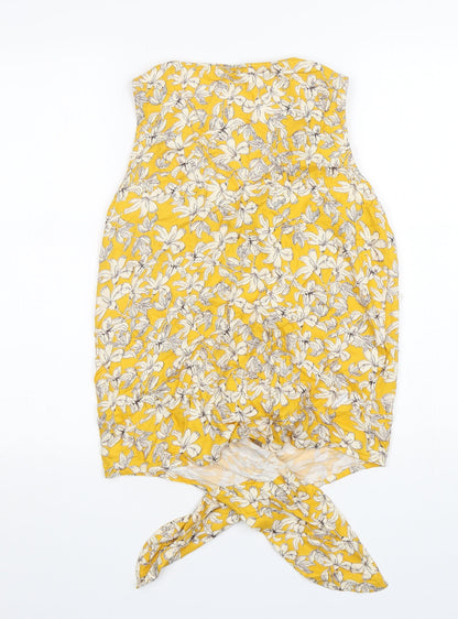F&F Womens Yellow Floral  Basic Tank Size 6 V-Neck