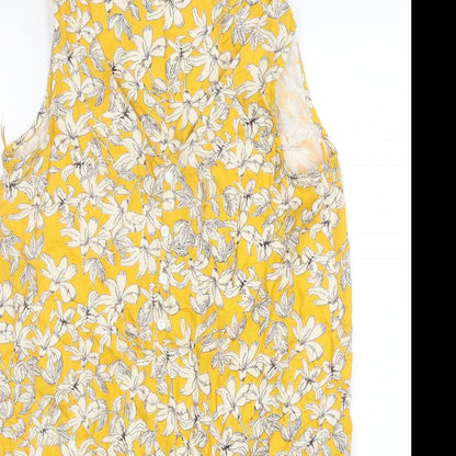 F&F Womens Yellow Floral  Basic Tank Size 6 V-Neck
