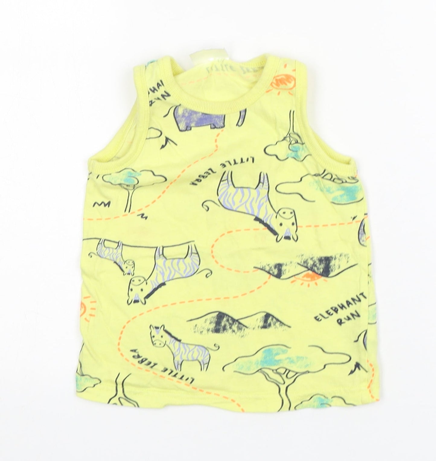 So Cute Boys Yellow Animal Print Cotton Basic Tank Size 12-18 Months Round Neck