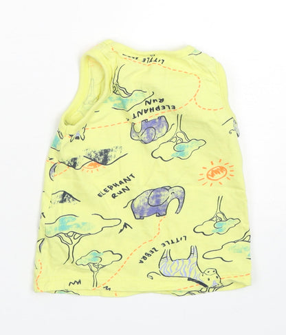 So Cute Boys Yellow Animal Print Cotton Basic Tank Size 12-18 Months Round Neck