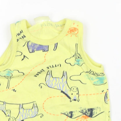So Cute Boys Yellow Animal Print Cotton Basic Tank Size 12-18 Months Round Neck