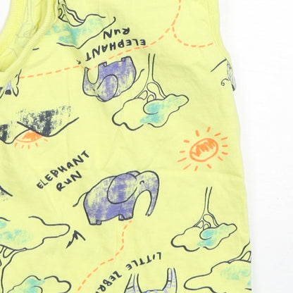 So Cute Boys Yellow Animal Print Cotton Basic Tank Size 12-18 Months Round Neck