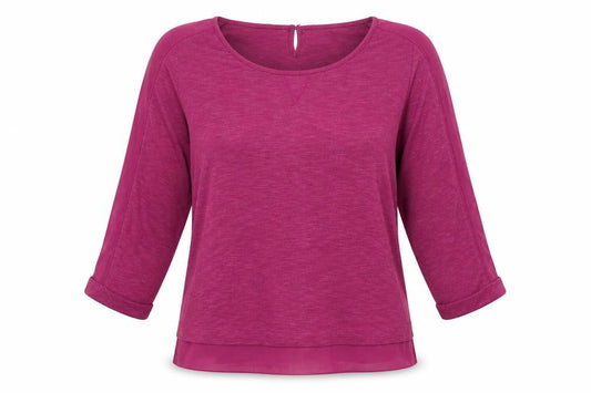 Front view of RJR.John Rocha women’s purple polyester basic t-shirt, size UK 10, scoop neck