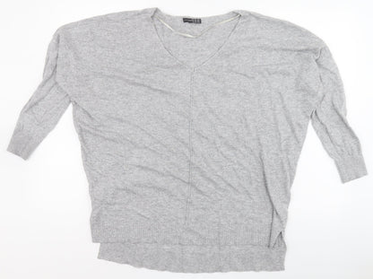 Primark Womens Grey V-Neck  Viscose Pullover Jumper Size M