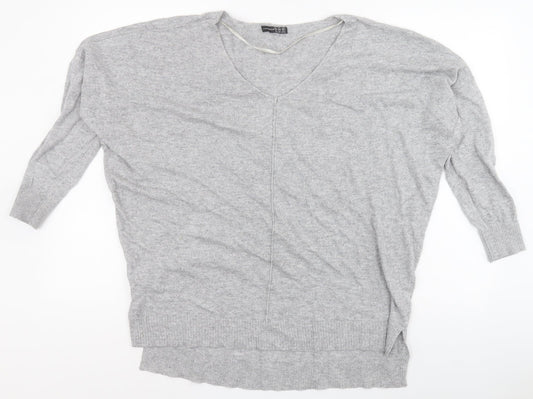 Primark Womens Grey V-Neck  Viscose Pullover Jumper Size M