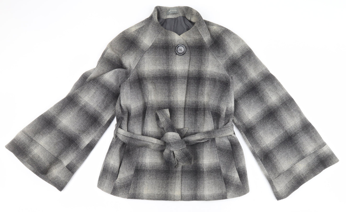 Et vous Womens Grey Check  Overcoat Coat Size 12   - Belted