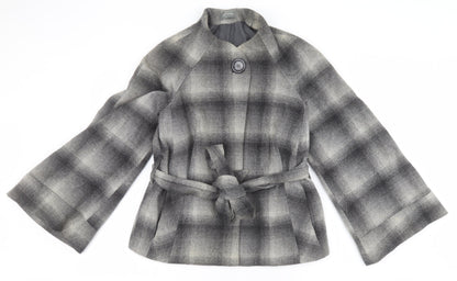 Et vous Womens Grey Check  Overcoat Coat Size 12   - Belted