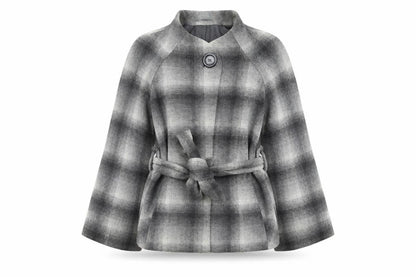Et vous Womens Grey Check  Overcoat Coat Size 12   - Belted