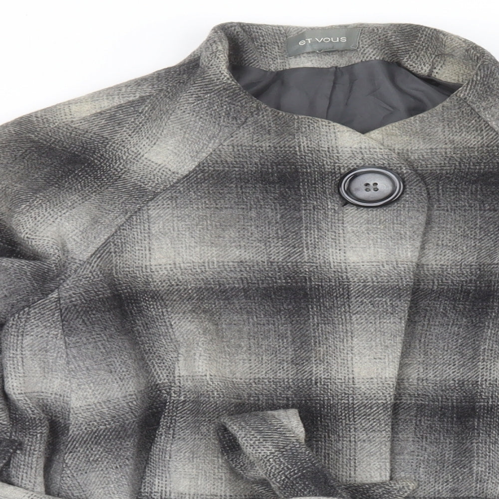 Et vous Womens Grey Check  Overcoat Coat Size 12   - Belted