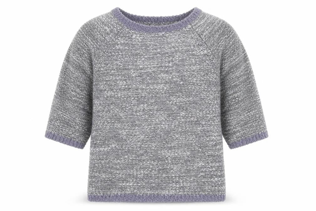 Front view of David Emanuel women’s grey round neck acrylic jumper, size L