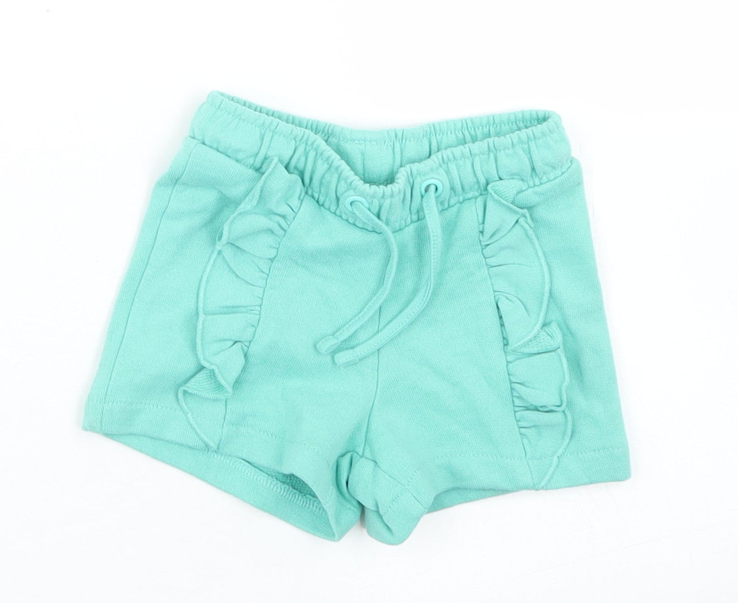 M&S Girls Blue  Cotton Cropped Trousers Size 3-6 Months  Drawstring - Shorts