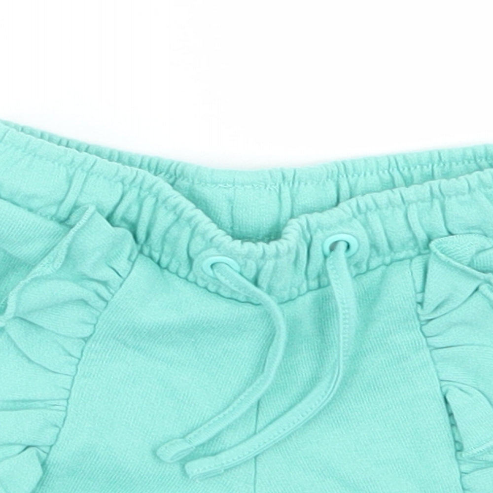 M&S Girls Blue  Cotton Cropped Trousers Size 3-6 Months  Drawstring - Shorts