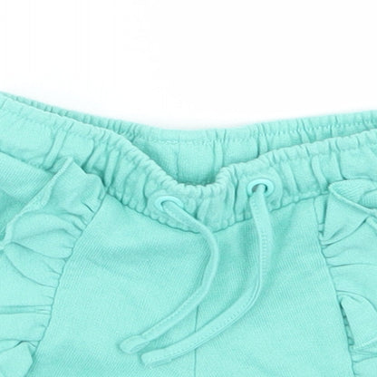 M&S Girls Blue  Cotton Cropped Trousers Size 3-6 Months  Drawstring - Shorts