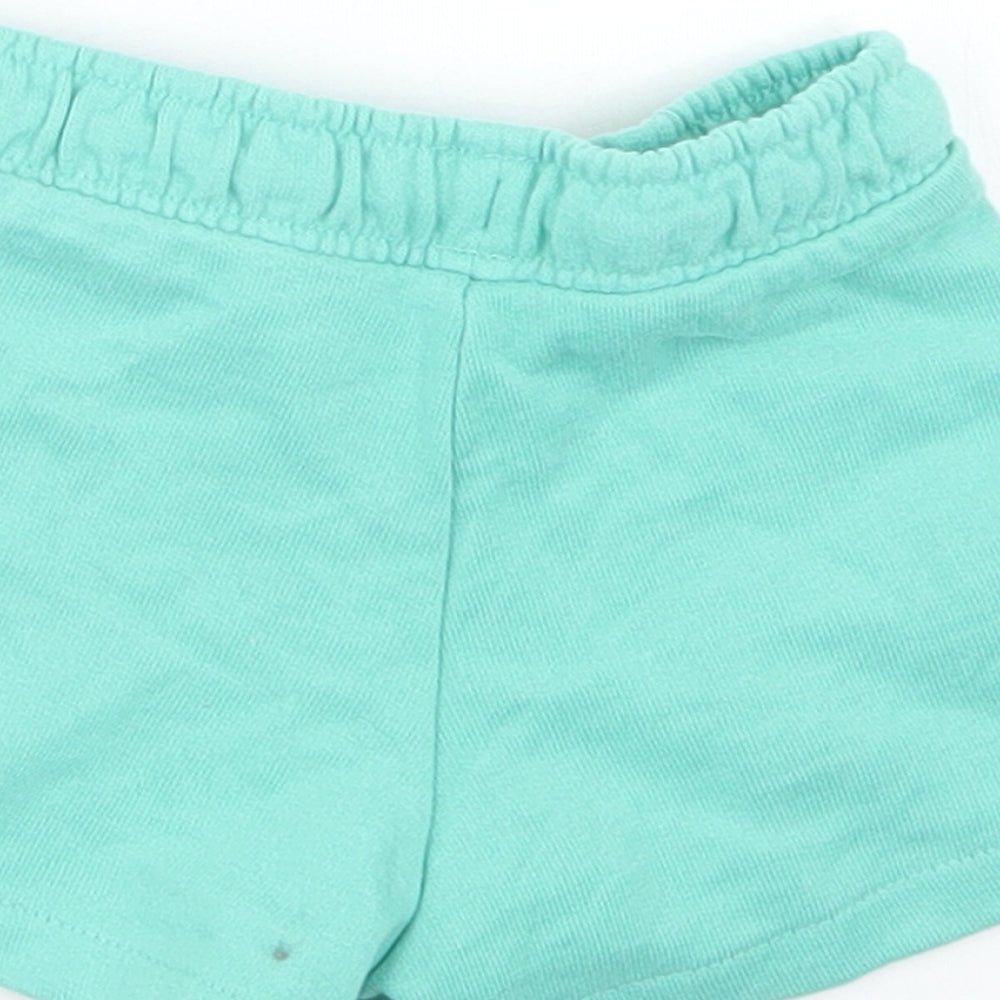 M&S Girls Blue  Cotton Cropped Trousers Size 3-6 Months  Drawstring - Shorts
