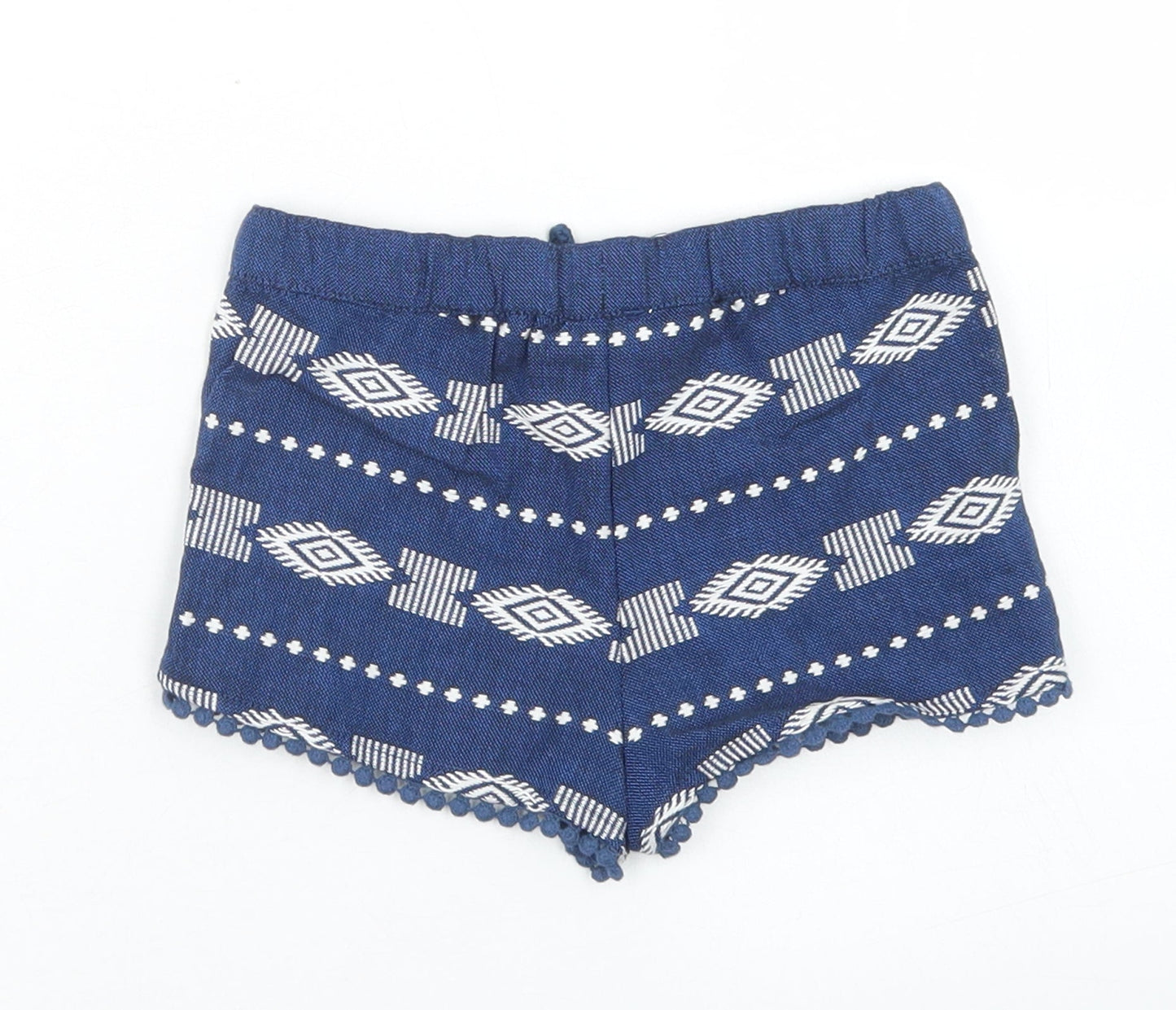 TJX Girls Blue Fair Isle Cotton Cropped Trousers Size 18-24 Months  Drawstring - Shorts