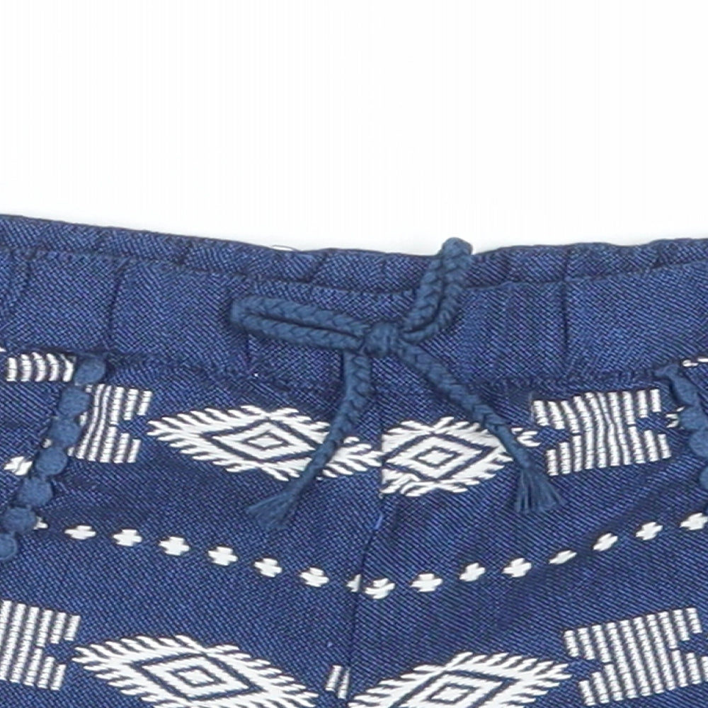 TJX Girls Blue Fair Isle Cotton Cropped Trousers Size 18-24 Months  Drawstring - Shorts