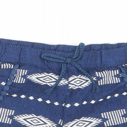 TJX Girls Blue Fair Isle Cotton Cropped Trousers Size 18-24 Months  Drawstring - Shorts