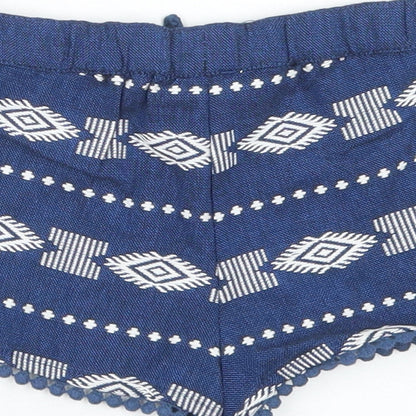 TJX Girls Blue Fair Isle Cotton Cropped Trousers Size 18-24 Months  Drawstring - Shorts