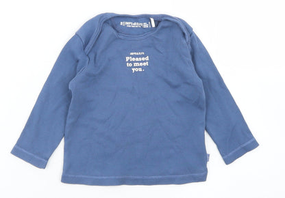 Imps & Elfs Boys Blue  Cotton Basic T-Shirt Size 6-9 Months Crew Neck