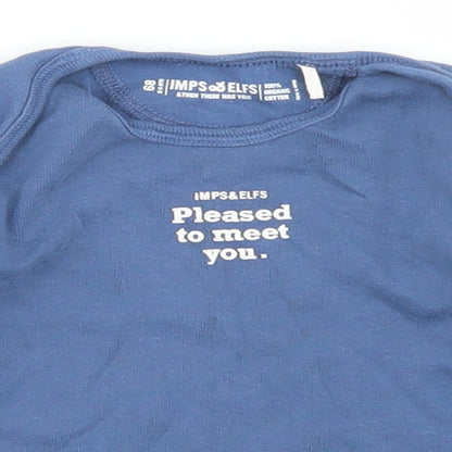 Imps & Elfs Boys Blue  Cotton Basic T-Shirt Size 6-9 Months Crew Neck