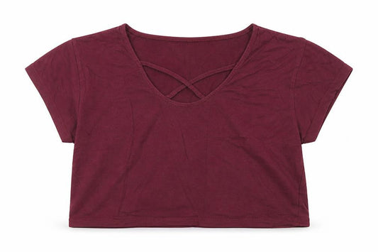 Front view of 915 Generation girls’ purple cotton cropped t-shirt, size 9, years scoop neck