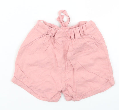 M&S Girls Pink  Viscose Cropped Trousers Size 9-12 Months  Tie