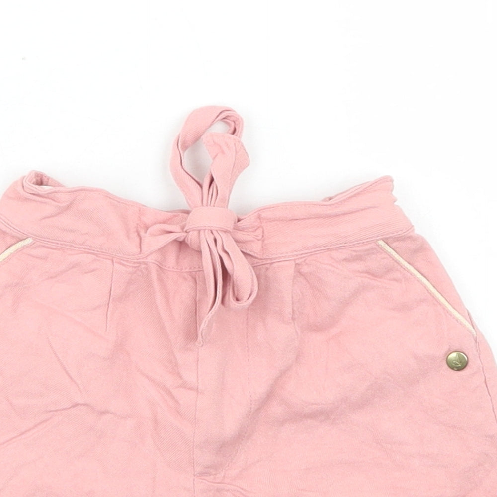 M&S Girls Pink  Viscose Cropped Trousers Size 9-12 Months  Tie