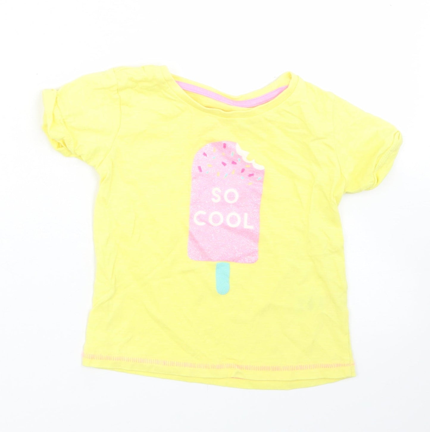 Matalan Girls Yellow  Cotton Basic T-Shirt Size 12-18 Months Crew Neck  - Ice Cream
