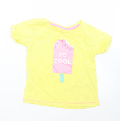 Matalan Girls Yellow  Cotton Basic T-Shirt Size 12-18 Months Crew Neck  - Ice Cream