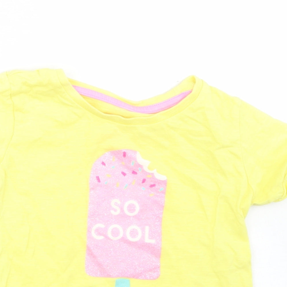 Matalan Girls Yellow  Cotton Basic T-Shirt Size 12-18 Months Crew Neck  - Ice Cream