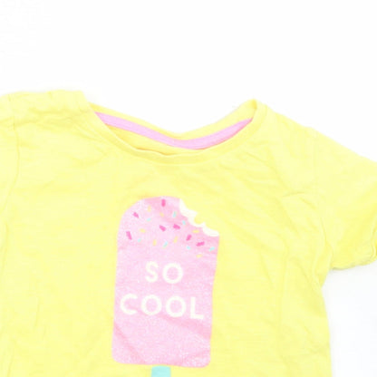 Matalan Girls Yellow  Cotton Basic T-Shirt Size 12-18 Months Crew Neck  - Ice Cream