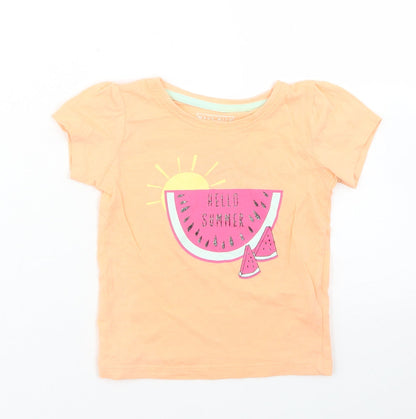 Primark Girls Orange  Cotton Basic T-Shirt Size 12-18 Months Crew Neck