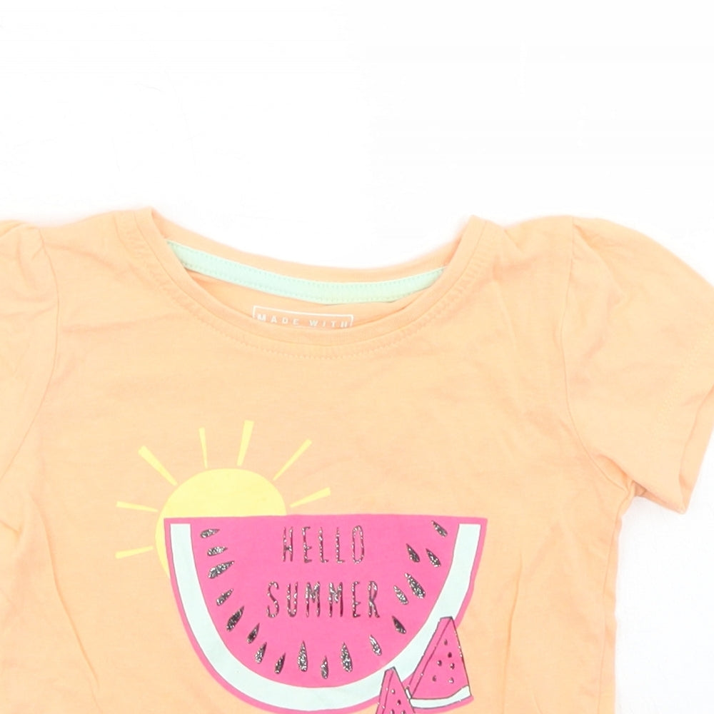 Primark Girls Orange  Cotton Basic T-Shirt Size 12-18 Months Crew Neck