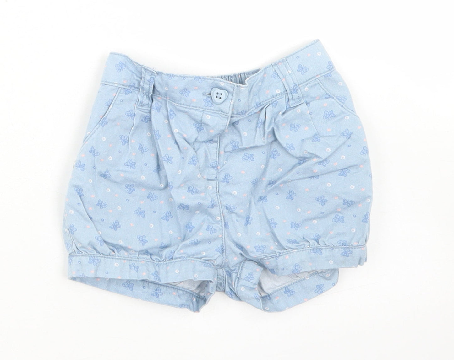 Matalan Girls Blue Floral Cotton Cropped Jeans Size 12-18 Months  Button - Shorts