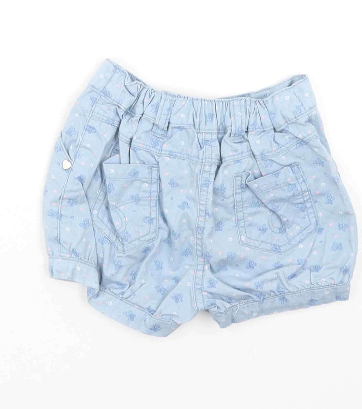 Matalan Girls Blue Floral Cotton Cropped Jeans Size 12-18 Months  Button - Shorts
