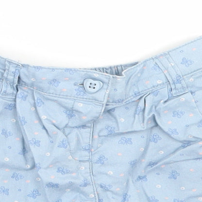 Matalan Girls Blue Floral Cotton Cropped Jeans Size 12-18 Months  Button - Shorts