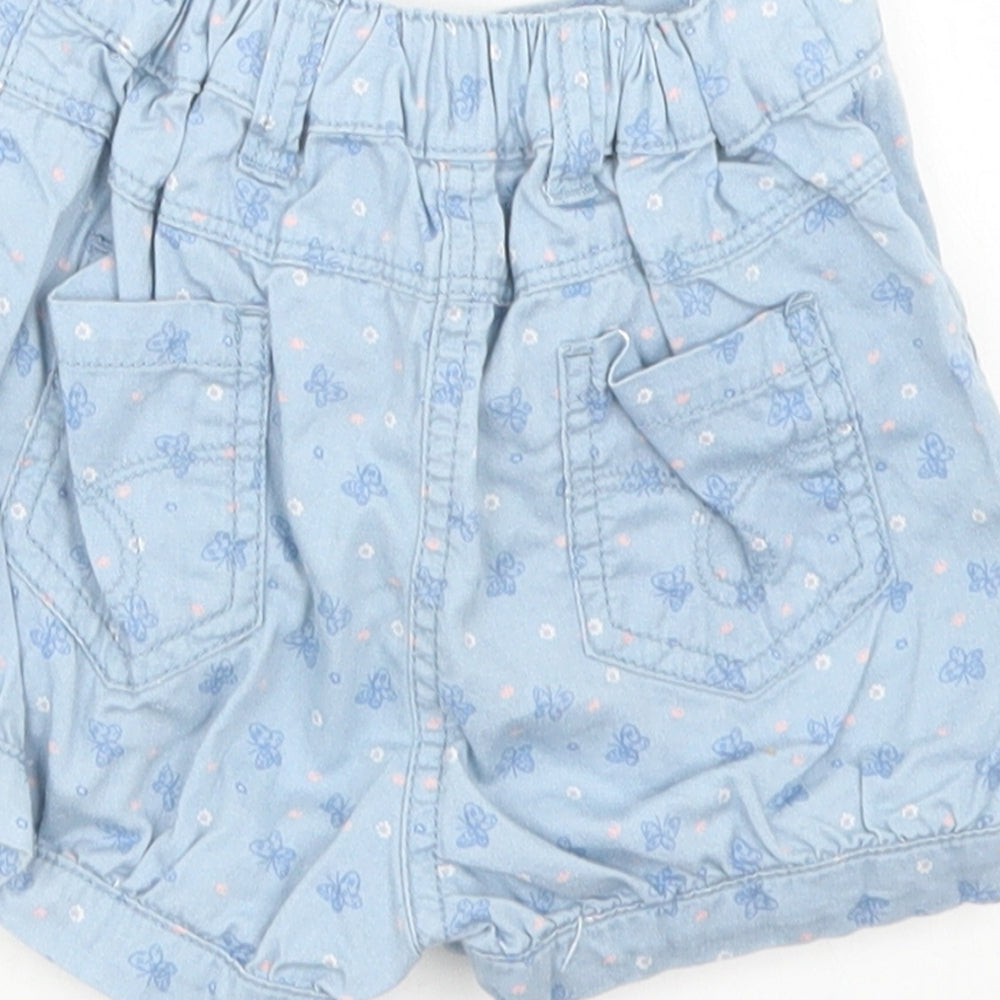 Matalan Girls Blue Floral Cotton Cropped Jeans Size 12-18 Months  Button - Shorts