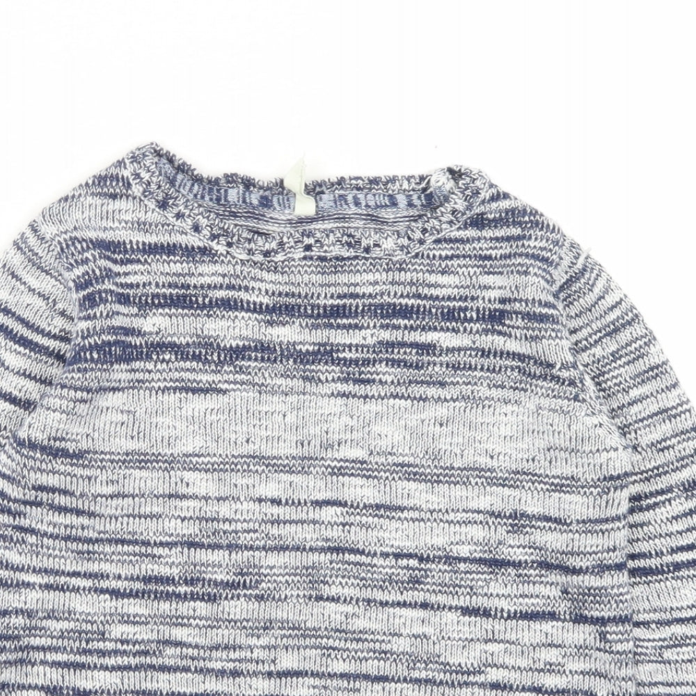 YD Girls Blue Crew Neck Striped Acrylic Pullover Jumper Size 8-9 Years  Snap - Lace Trim