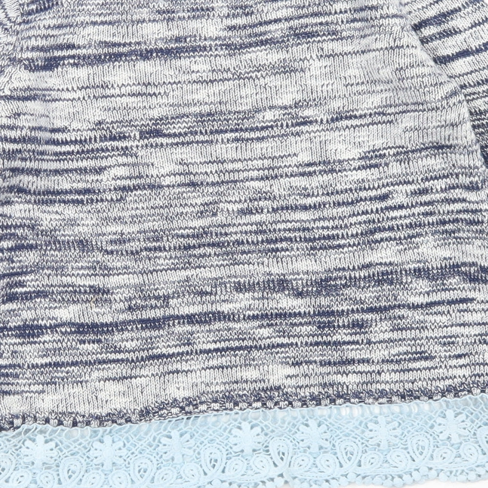 YD Girls Blue Crew Neck Striped Acrylic Pullover Jumper Size 8-9 Years  Snap - Lace Trim