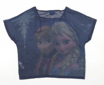 George Girls Blue  Polyester Basic Blouse Size 9-10 Years Crew Neck  - Frozen, Anna & Elsa