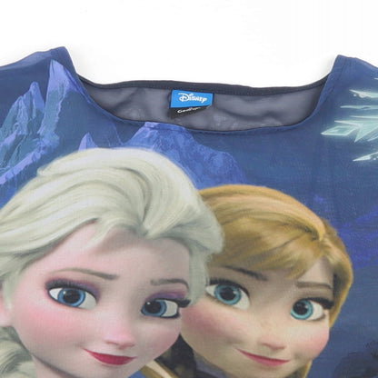 George Girls Blue  Polyester Basic Blouse Size 9-10 Years Crew Neck  - Frozen, Anna & Elsa