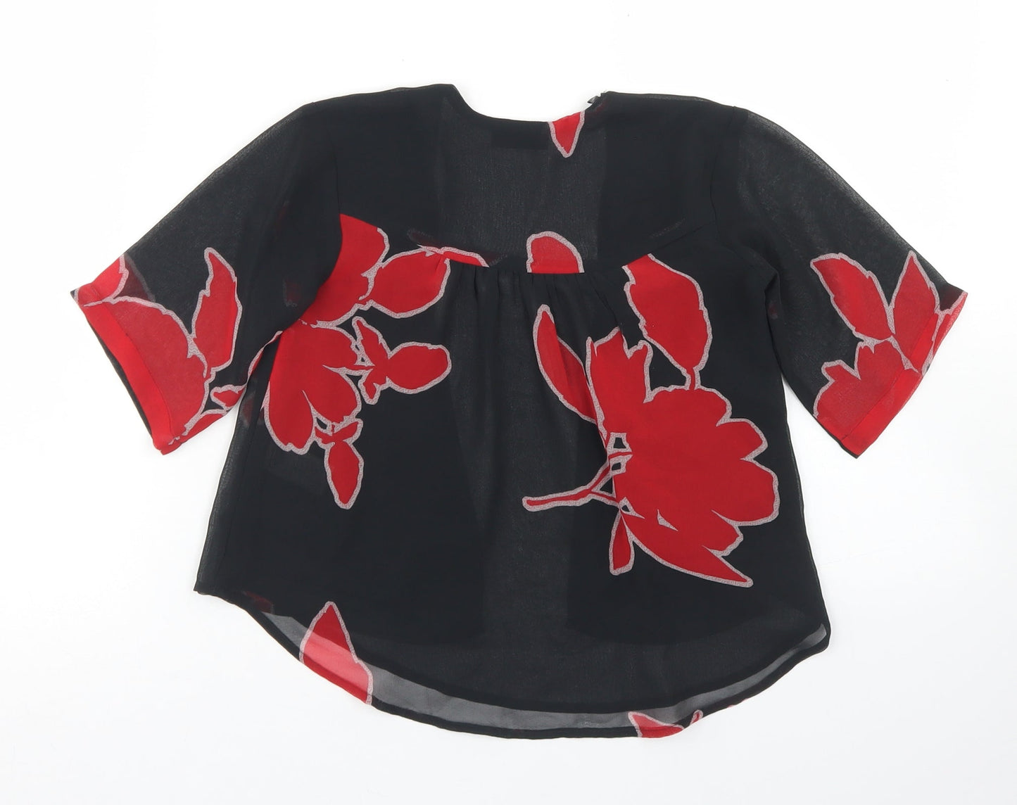 NEXT Girls Black Floral Polyester Kimono Blouse Size 4 Years Round Neck