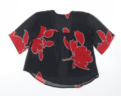 NEXT Girls Black Floral Polyester Kimono Blouse Size 4 Years Round Neck