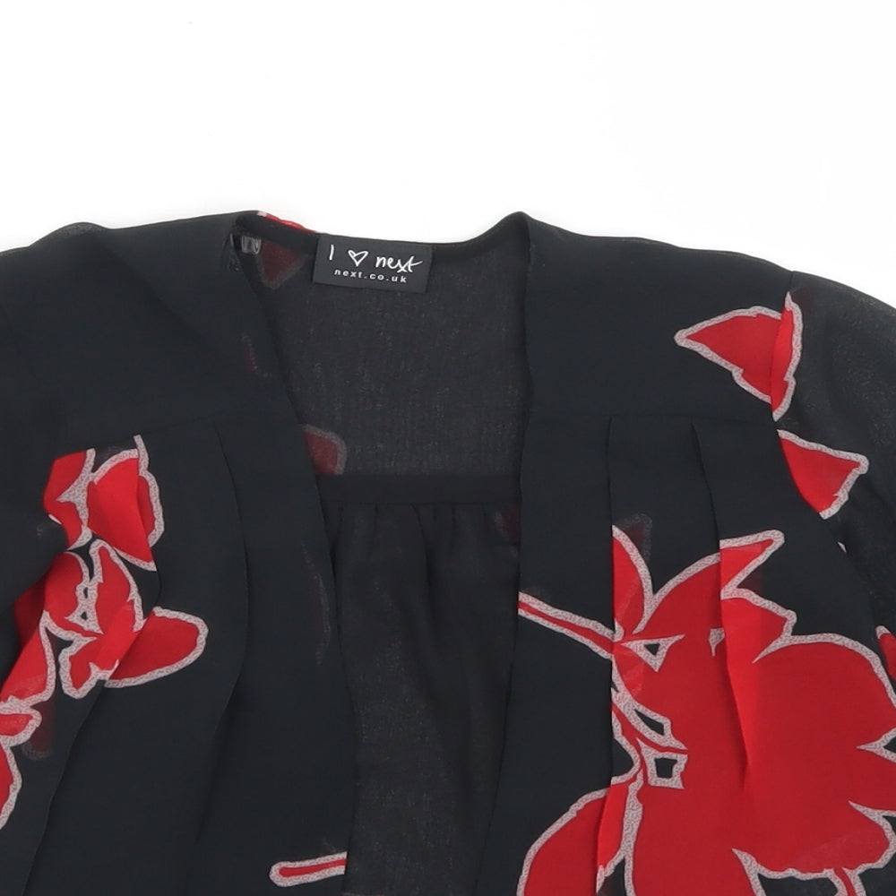 NEXT Girls Black Floral Polyester Kimono Blouse Size 4 Years Round Neck