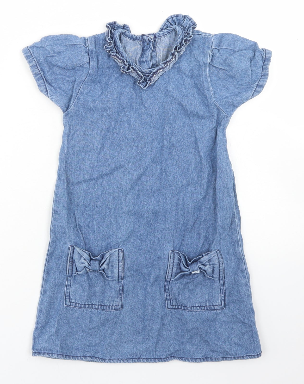 Pep & Co Girls Blue  Cotton A-Line  Size 3-4 Years  Crew Neck Button