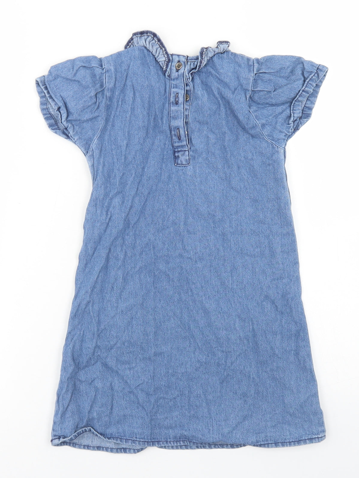 Pep & Co Girls Blue  Cotton A-Line  Size 3-4 Years  Crew Neck Button