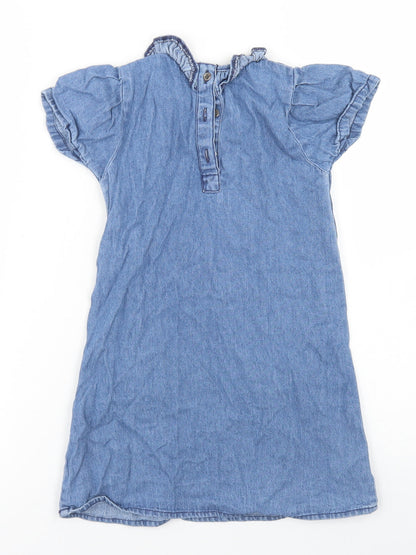 Pep & Co Girls Blue  Cotton A-Line  Size 3-4 Years  Crew Neck Button