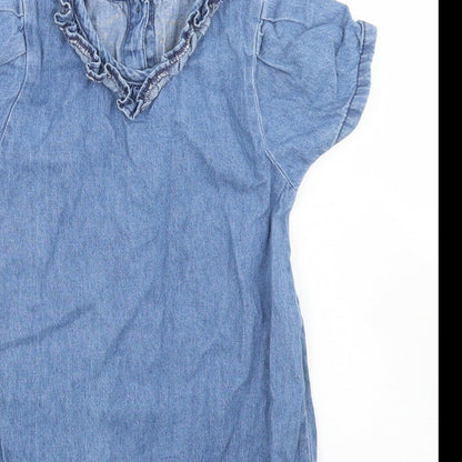 Pep & Co Girls Blue  Cotton A-Line  Size 3-4 Years  Crew Neck Button