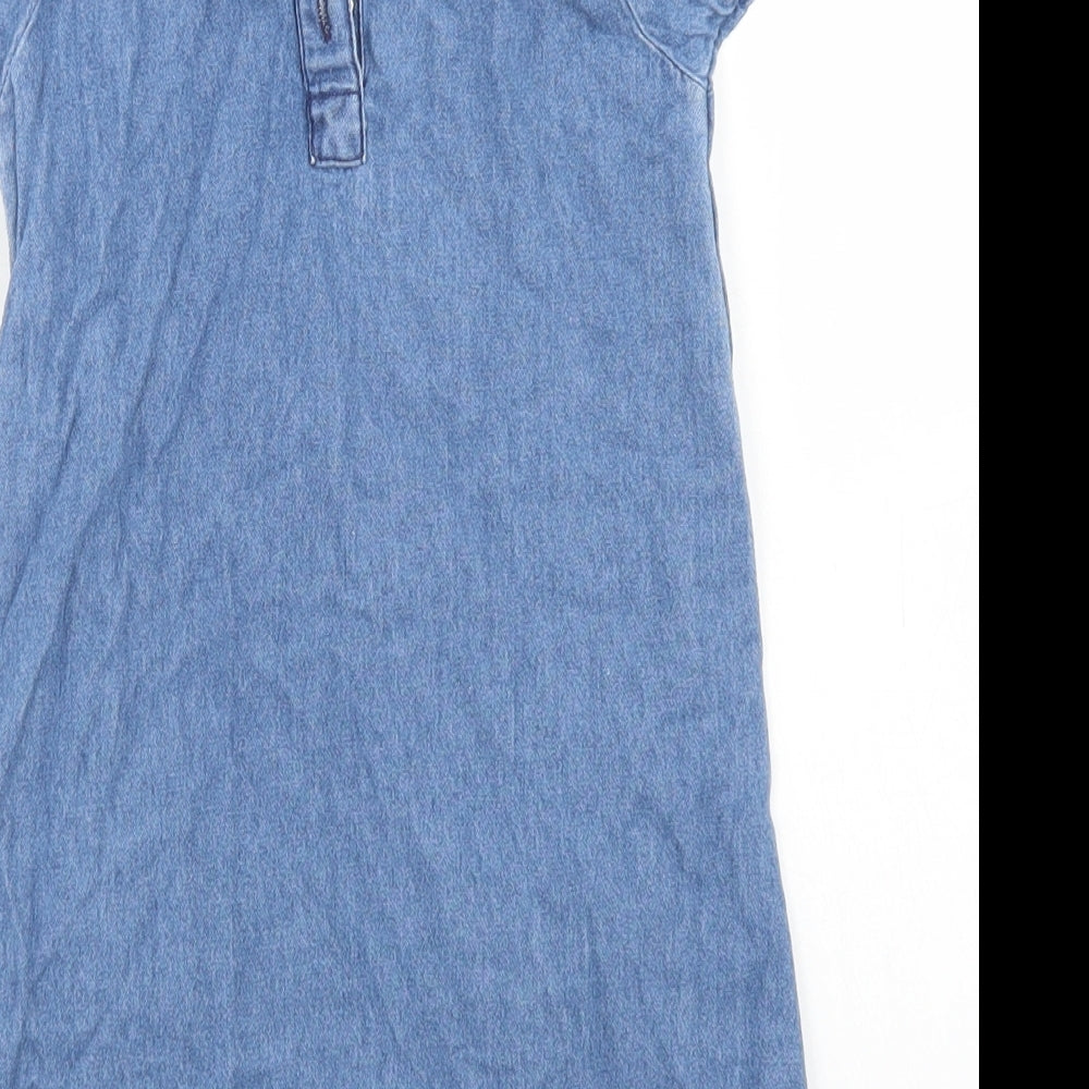 Pep & Co Girls Blue  Cotton A-Line  Size 3-4 Years  Crew Neck Button